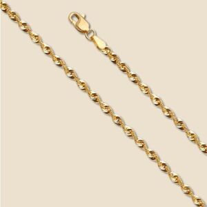 14K Real Gold 2.5mm French Hollow Rope Chain Necklace | 24” | Classic Design